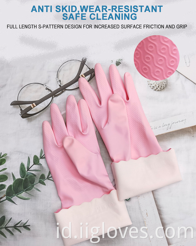 Lengan panjang tahan air merah muda biru rumah tangga berkebun cuci piring dapur mencuci sarung tangan karet bersih
